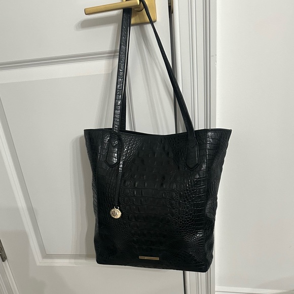 Brahmin Black Crocodile-Embossed Tote Bag